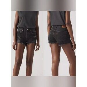 Levi's Premium 501 High-Rise Distressed Denim Cutoff Shorts in Stowaway size 29